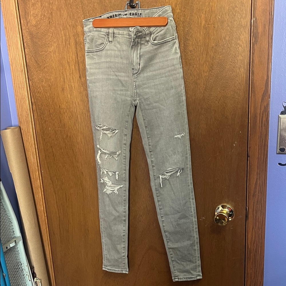 American Eagle Outfitters Women's Light Gray Skinny Jeans